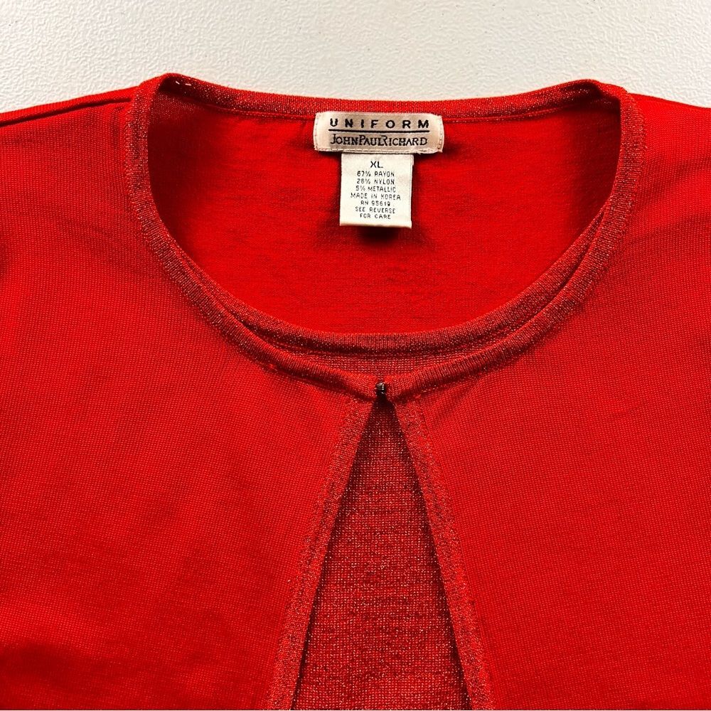 John Paul Richard Red Shimmer Open Cardigan Overlay Top Size XL - Picture 7 of 12